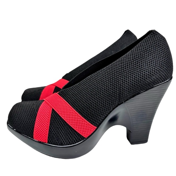 NWT Charleston Shoe Co. Wedge Heel Shoes Black Red Knit SZ 9 - Picture 3 of 12